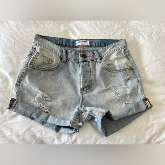 One Teaspoon | Women’s 26 Chargers Button Fly Jean Shorts Distressed Relaxed - Picture 1 of 8